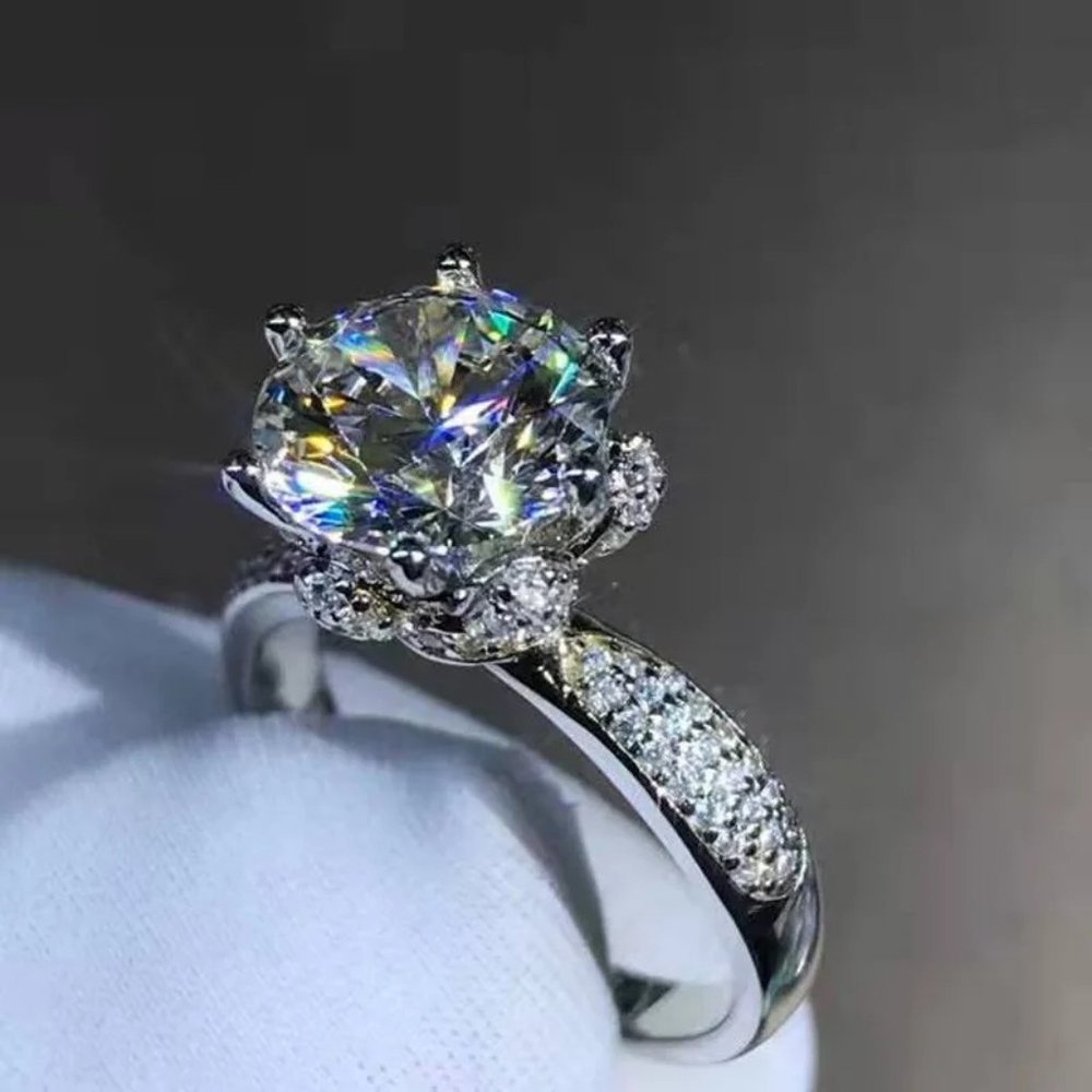 Certified 5ct. t.w. Moissanite Diamond Flower Wedding Engagement Ring NEW - Picture 6 of 13